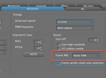 frame IMU below Yaw disabled greyed out
